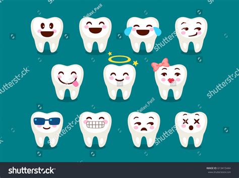 Stock Vektor „set Cute Tooth Emoji Emoticons Different Bez Autorských