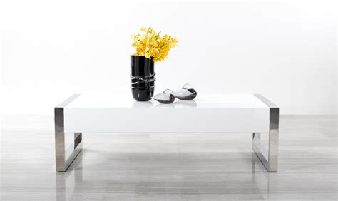 White High Gloss Coffee Table With Square Chrome Legs New York New York