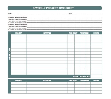 Project Timesheet Template Excel