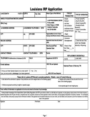 Your lousiana driver's license is valid for only six years after which you must renew it by person or mail or for a mail or online renewal, you would receive an invitation from the office otherwise you are required to renew it in person. Louisiana Irp Application - Fill Online, Printable ...