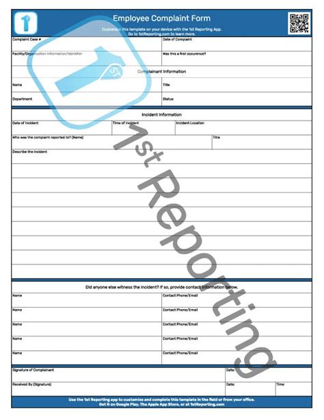 Employee Complaint Form Template Print Or Mobile Use