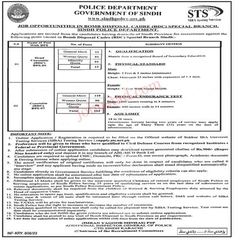 Sindh Police Jobs 2024 Application Form Advertisement