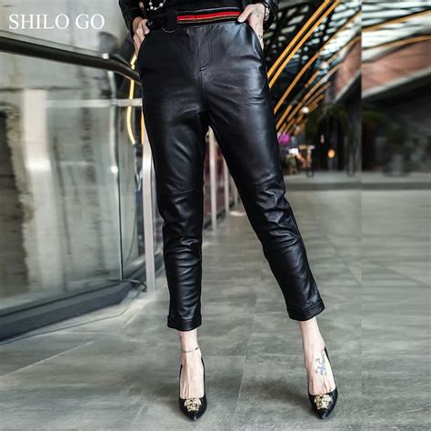 shilo go leather pants womens spring fashion sheepskin genuine leather pants hot color belt