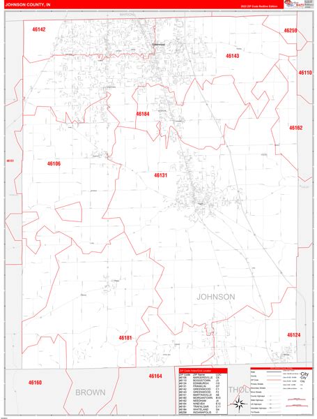 Johnson County In Zip Code Wall Map Red Line Style By Marketmaps