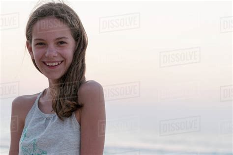 Preteen Girl At Beach Portrait Stock Photo Dissolve