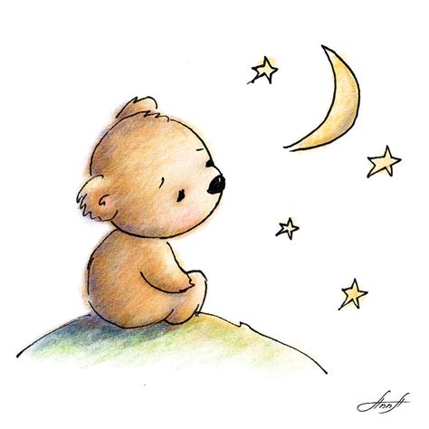 Drawing Of Cute Teddy Bear Watching The Star Digital Art By Anna Abramska
