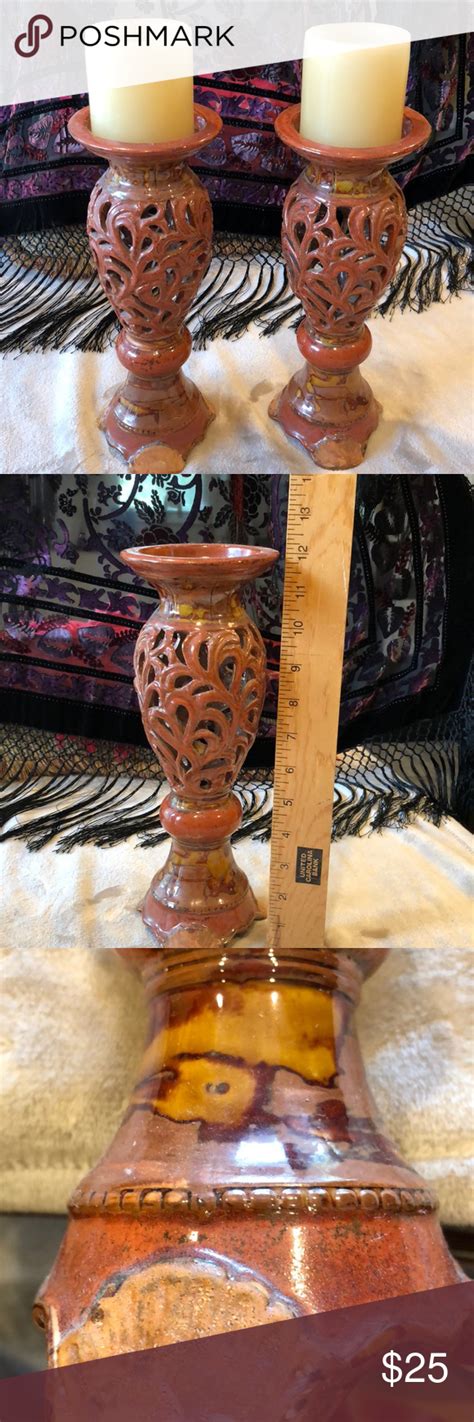 Reduced Earthy Ceramic Pillars Candle Holders Earthy Ceramics