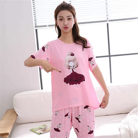 Women 2018 Summer New Cute Pajamas Cotton Princess Printing Pajamas