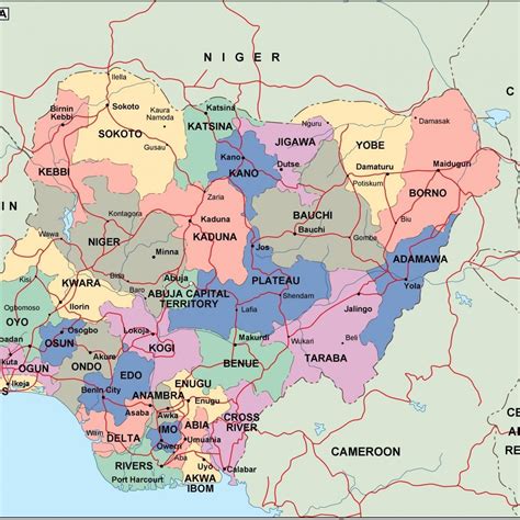 Nigeria Carte Avec Les états Et Les Villes Carte Du Nigéria Avec Les