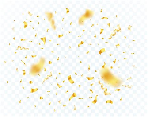 Confetti Explosion On Transparent Background Shiny Glossy Gold Paper