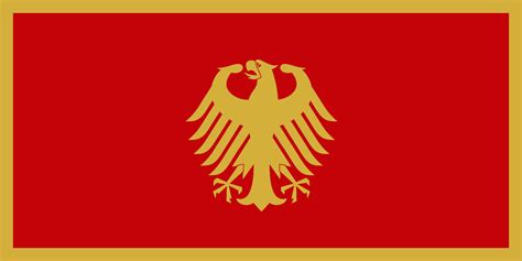 It is a red banner with broader golden edges all around the red field with the coat of arms of montenegro in its center. Germany flag in Montenegro style : vexillology