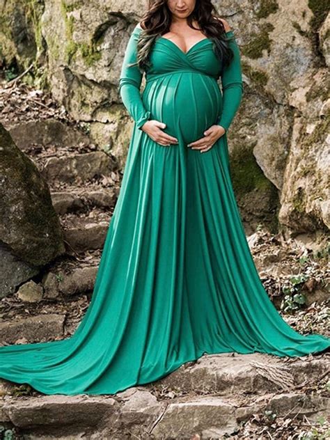 Pull out those furry jackets and long shrugs to keep you warm. Green Pleated Off Shoulder Long Sleeve Baby shower ...