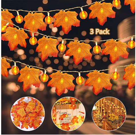 3 Pack Thanksgiving Pumpkin Lights Decorations Maple Fall String Lights