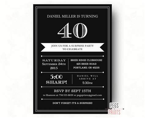 40th Birthday Invitations For Men Printable