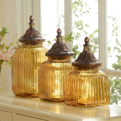 Antiqued Amber Canister Set Of 3 Amber Glass Canister Sets Glass Canister Set