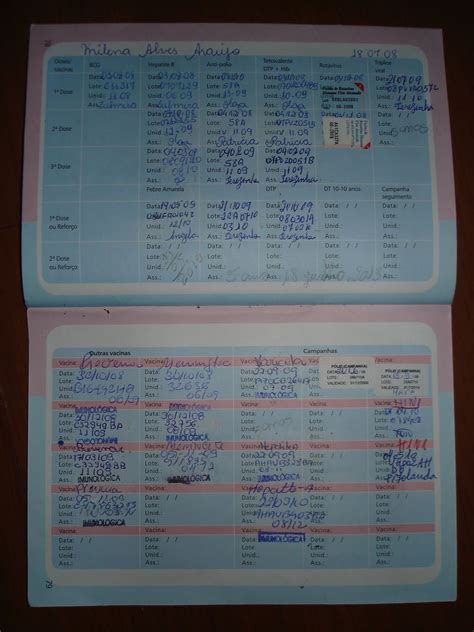 Idosos de 70 a 74; Sopa de Conteúdo: Cartão de vacinação da minha filha. 30 ...