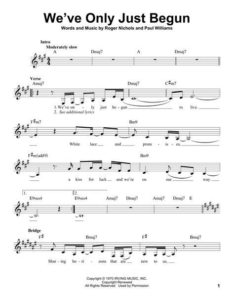 Weve Only Just Begun Sheet Music The Carpenters Pro Vocal