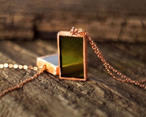 Wine Bottle Pendant Necklace Melted Glass And Copper Etsy
