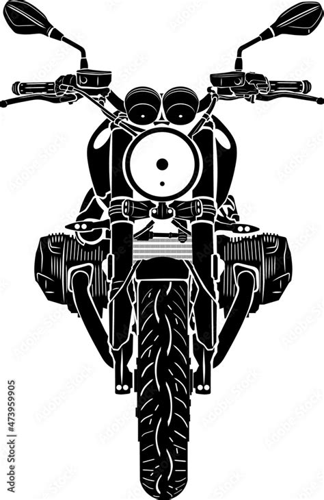 Classic Motorcycle Chopper Vector Black And White Silhouette Hand