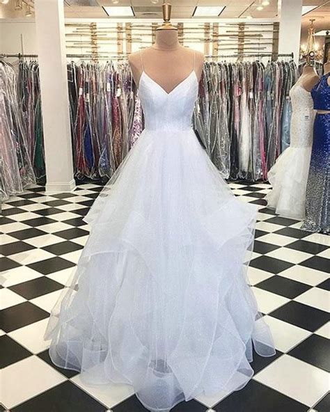 Beautiful White Organza Prom Dresses With Spaghetti Straps Elegant Prom