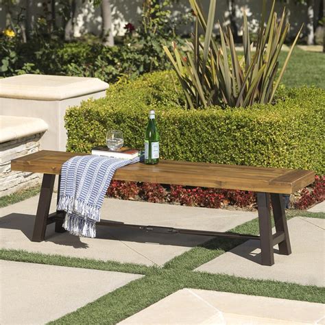 U60 Outdoor Acacia Wood Bench With Rustic Metal Accents