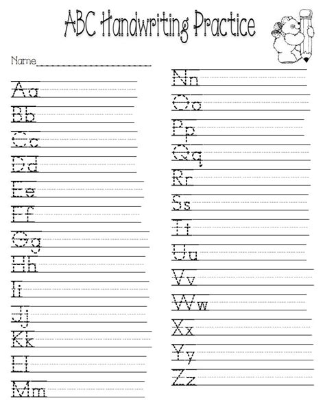 An Abc Handwriting Practice Sheet With The Letters And Numbers