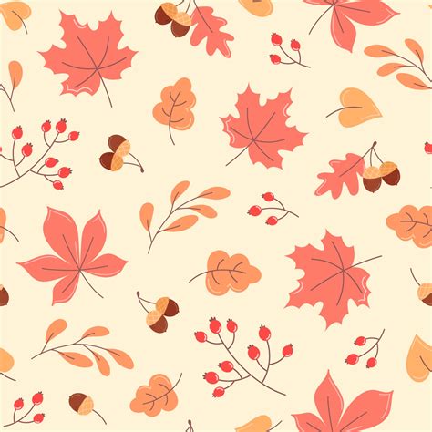 Autumn Seamless Pattern Of Orange Leaves Acorns And Branches 3094268