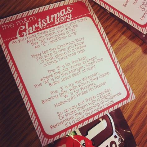 Grab this printable christmas story envelope and fill with m&m's! the M&M Christmas Story - still me