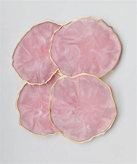 Resin Coaster Set Pink And White Marble Look Geode Resin Etsy