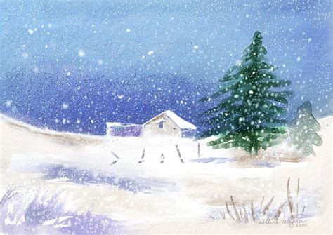 Snowy Winter Scene By Arline Wagner