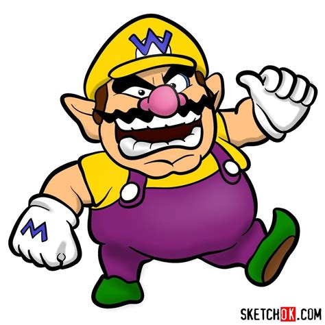 How To Draw Wario From Super Mario Games Sketchok Easy Drawing Guides