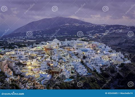 City Of Fira At Dusk Santorini Stock Image Image Of Honeymoon