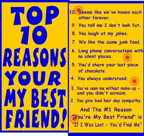 a blue and yellow poster with the words top 10 reasons your best friend