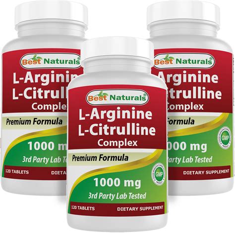 3 Pack Best Naturals L Arginine L Citrulline Complex 1000 Mg 120