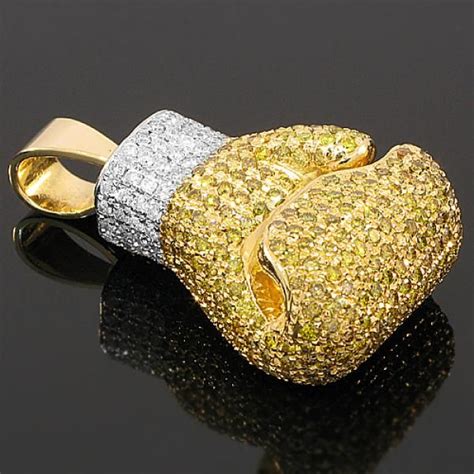 10k Yellow Solid Gold Mens Custom Diamond Boxing Glove With Yellow