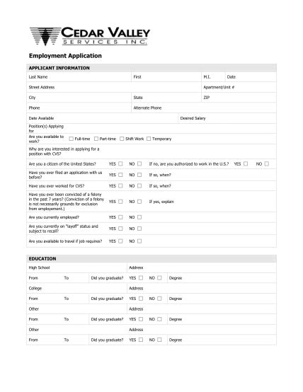 30 Cvs Employment Application Free To Edit Download And Print Cocodoc