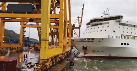 Watch Passenger Ferry Slams Into Giant Crane Causing It To Topple To Ground And Start Fire