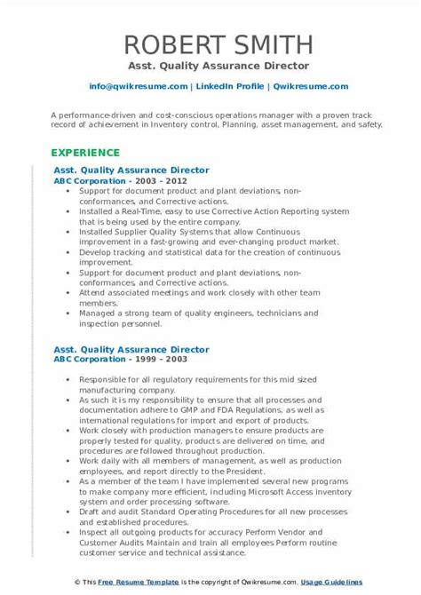 Quality assurance manager resume sample the following quality assurance manager sample resume is created using flexi resume builder. Quality Assurance Director Resume Samples | QwikResume