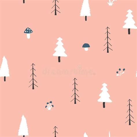 Woodland Seamless Pattern Forest Background Cute Cartoon Trees And