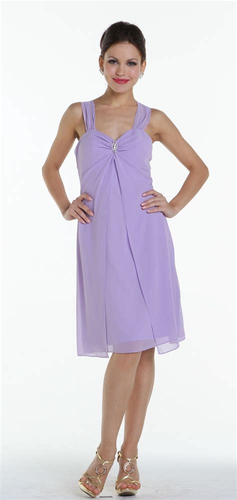 Multi Chiffon Knee Length Lilac Bridesmaid Dress Wide Straps Chiffon