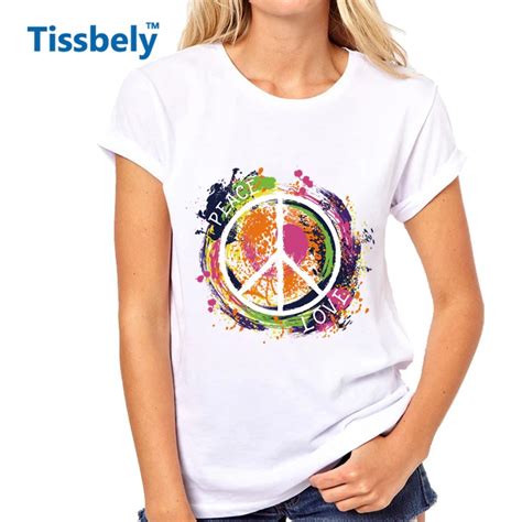 Tissbely Peace Symbol Hippie T Shirts Women Peace Love Colorful Hand
