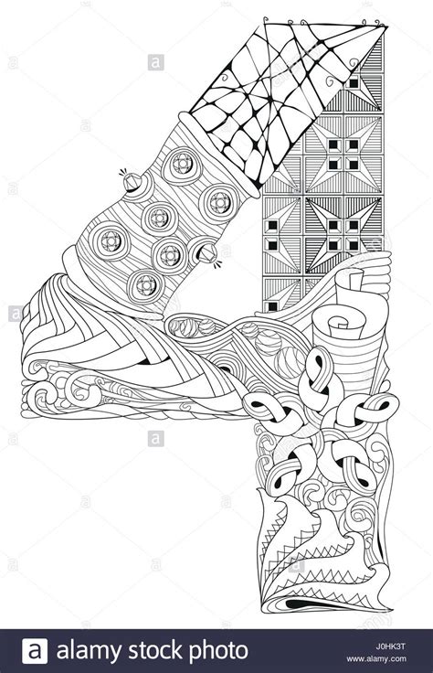 Number Four Zentangle Vector Decorative Object Stock Vector Image