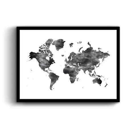 World Map Map Of The World Black World Map Print World Map Wall Art