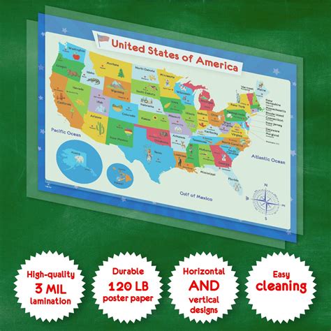 2 Pack World Map Poster For Kids Wall And United States Map For Kids