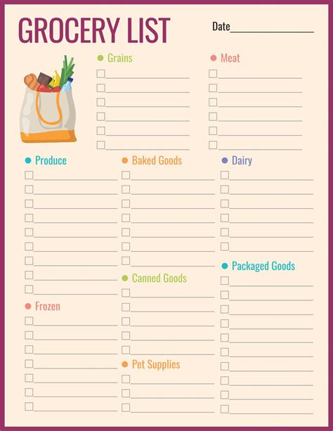 Free Grocery List Template Editable