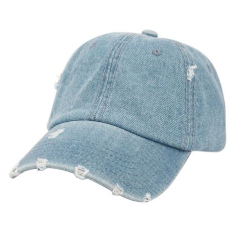 12 Wholesale Distressed Washed Cotton Baseball Cap In Light Denim Blue
