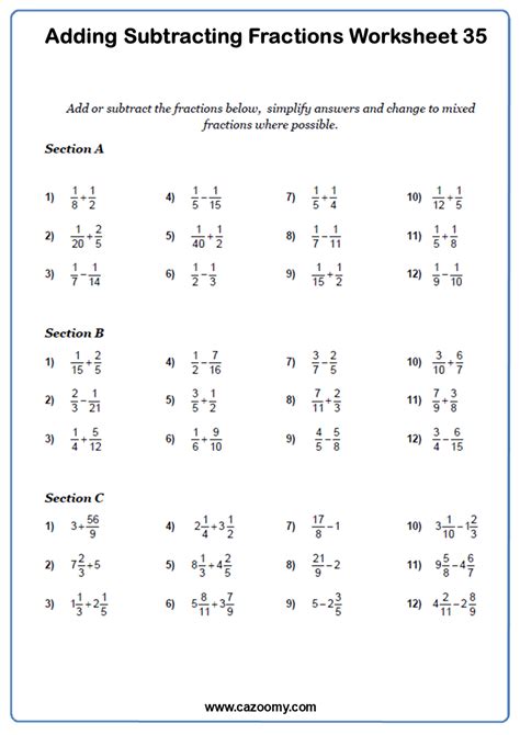 Adding And Subtracting Fractions Worksheets Pdf Worksheets For Kids