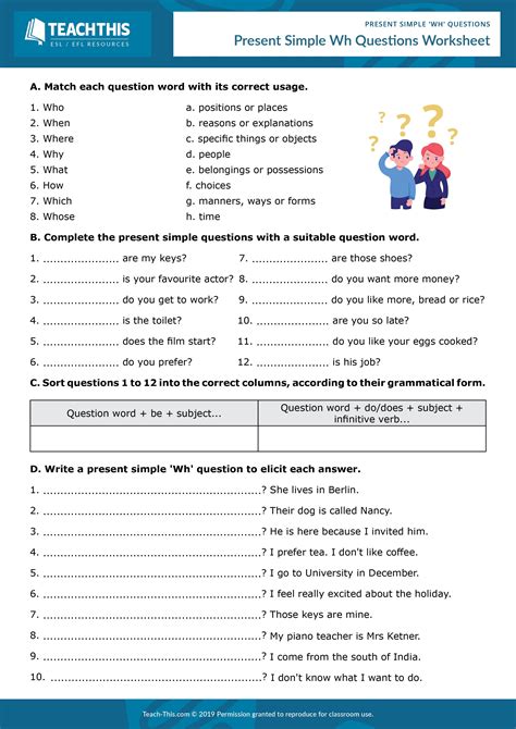 ESL Present Simple Wh Questions Worksheet Reading And Writing