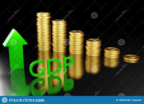 Gdp And Up Arrow With Stacks Of Coins Growth Up Concept 3d Rendering