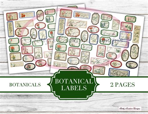 Botanical Labels Printable Ephemera Junk Journal Label Etsy